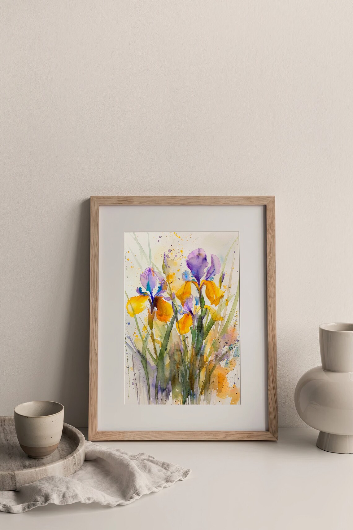 Purple Yellow Iris Flowers Watercolor Botanical Floral Wall Art - Image 2