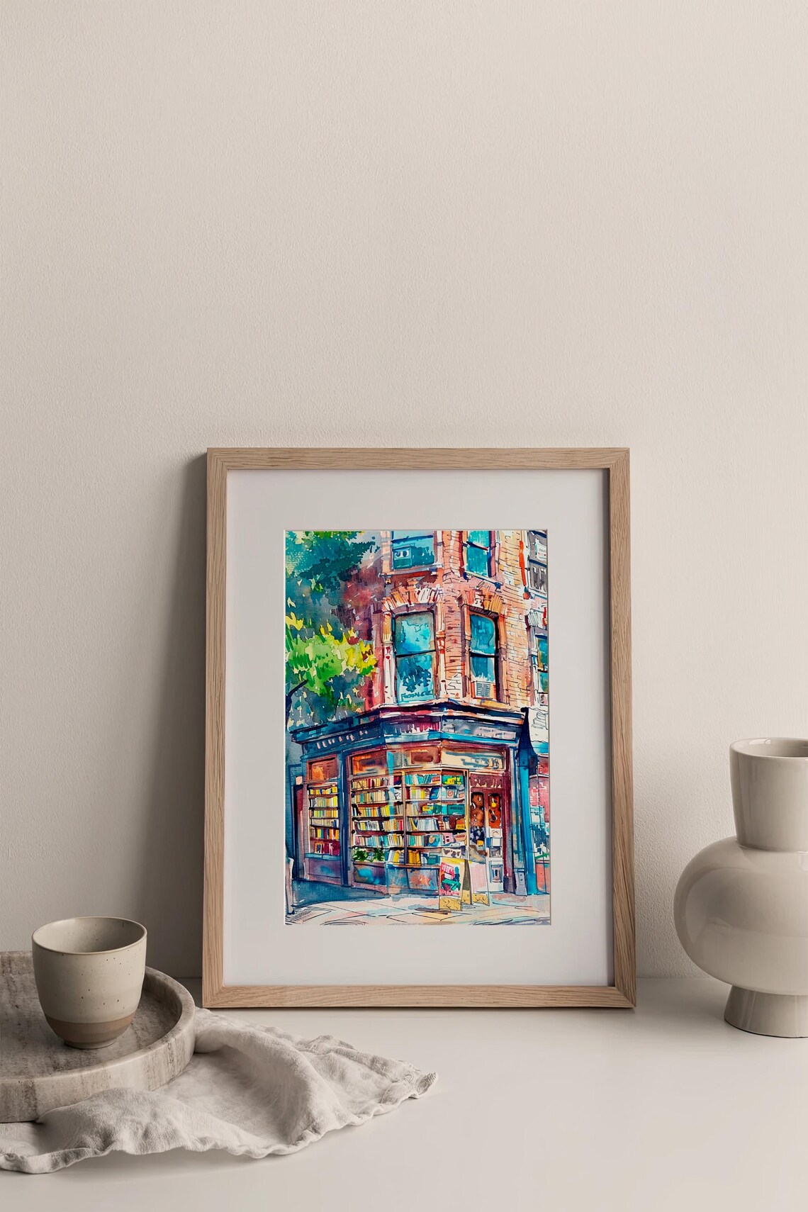 Corner Bookstore Brick Building Watercolor City Street Art Print - Image 5