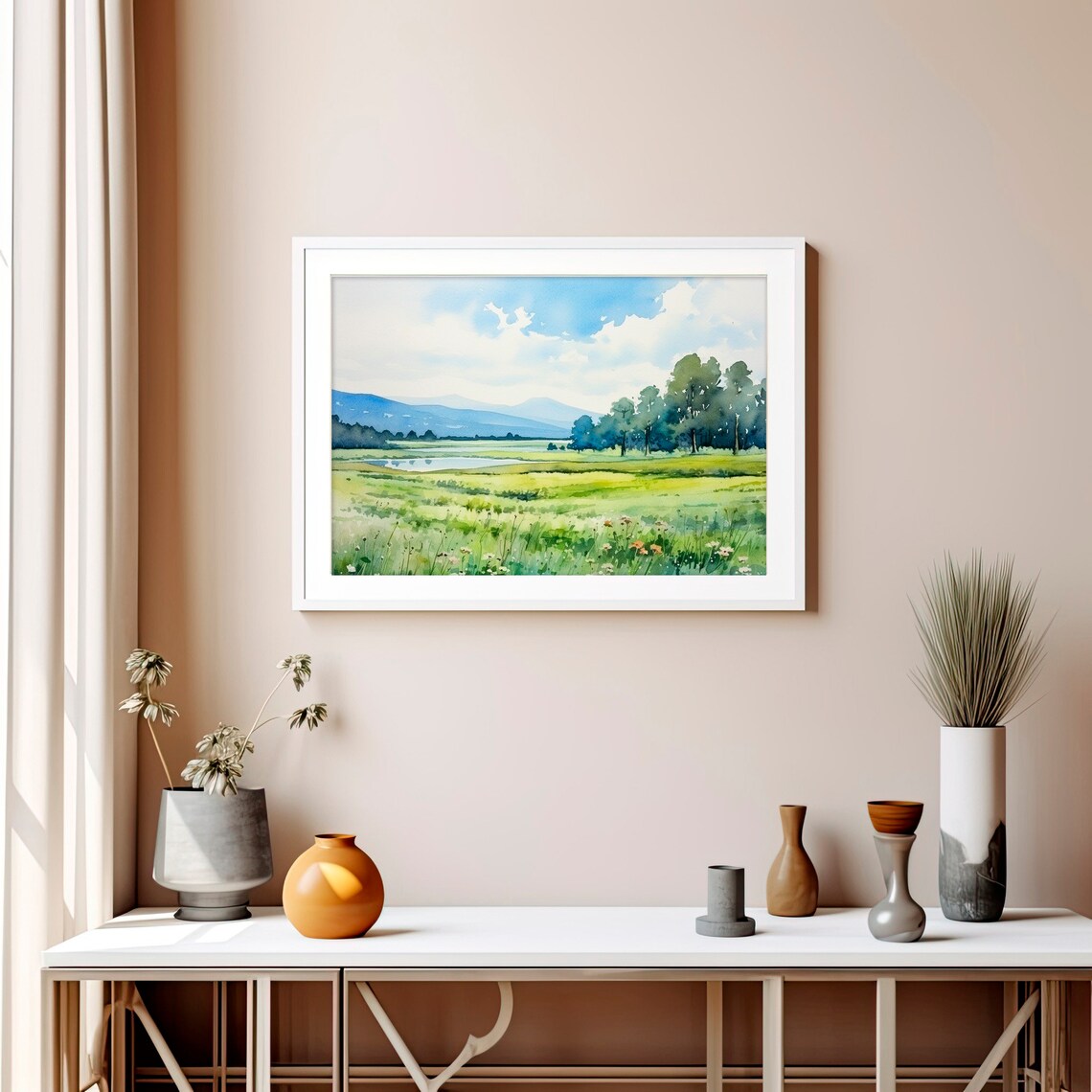 Meadow Fields, Lake District Watercolor Art Print - Image 3