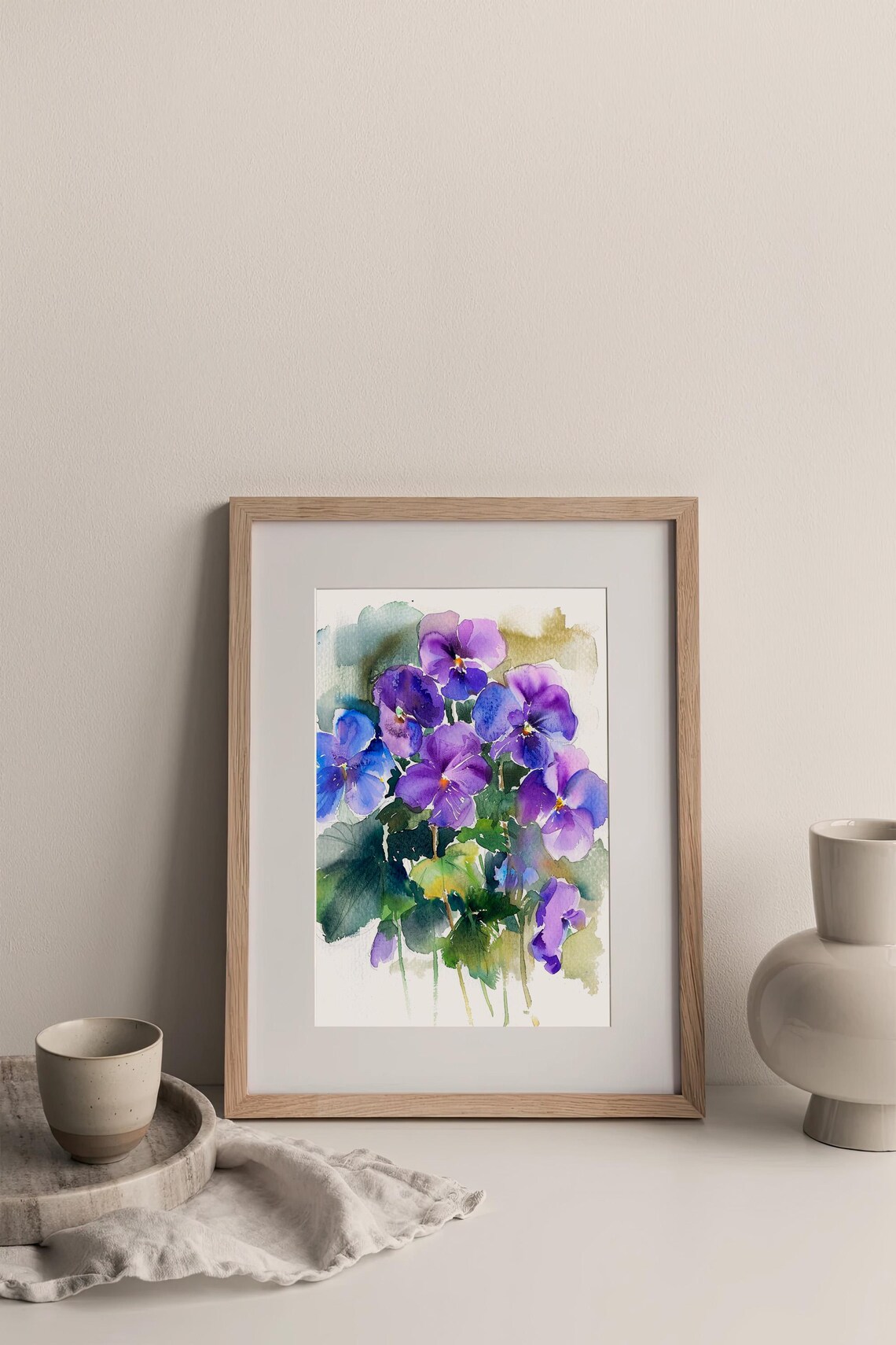 Violet Flowers Watercolor Floral Art Print - Image 3