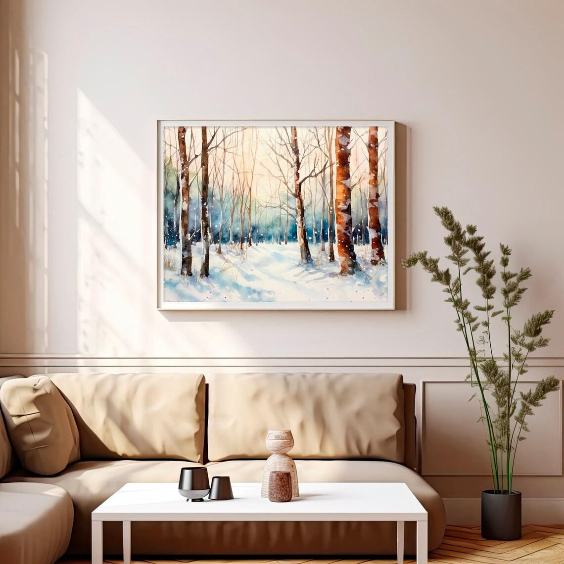 Snow Forest Painting Winter Scene Watercolor Art Print - Image 5