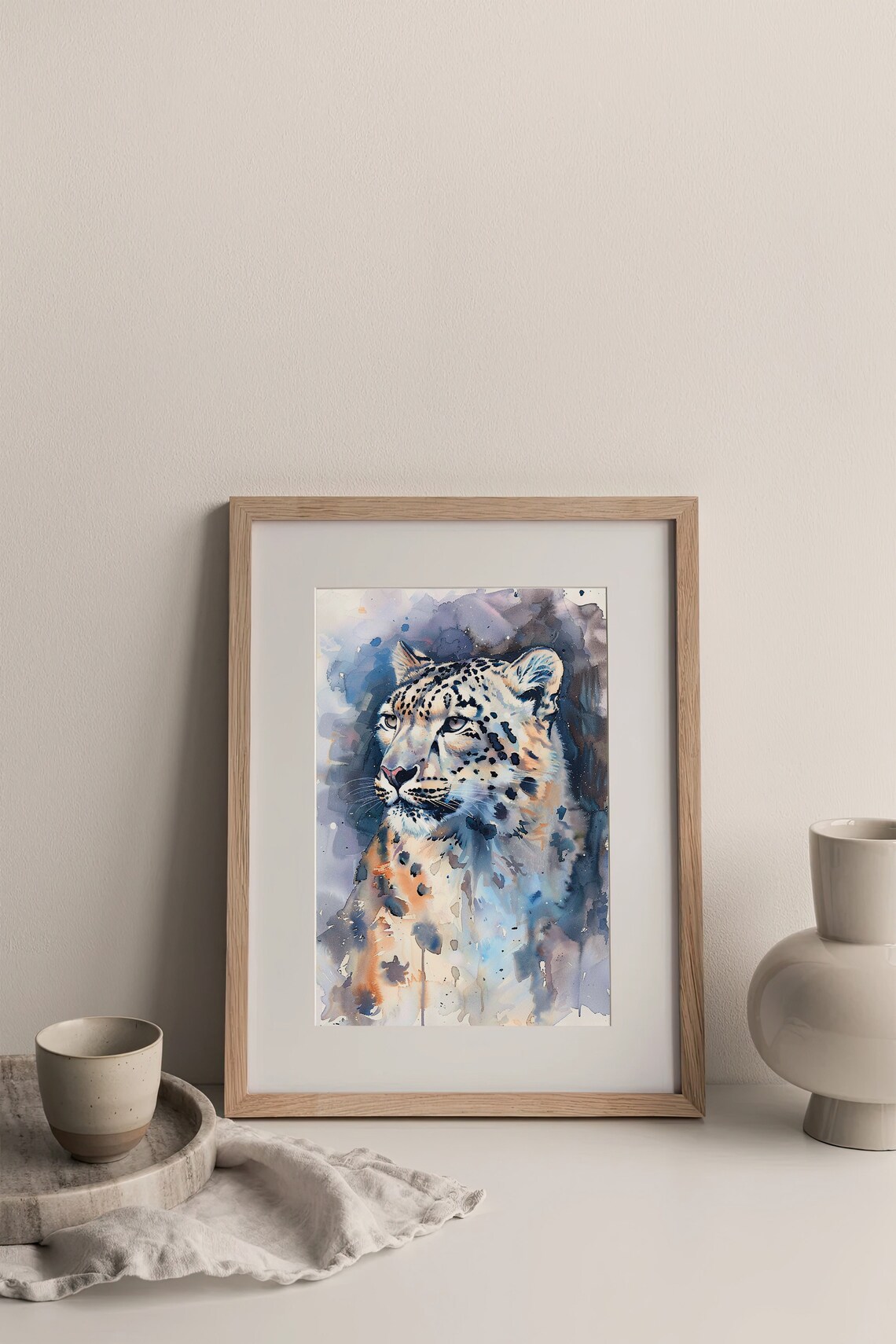 Snow Leopard Portrait Wild Big Cat Watercolor Wildlife Painting Poster - Image 4