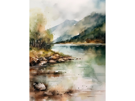 Loch Lomond Painting Scotland Landscape Watercolor Art Print Mountain Artwork By Feelingprints