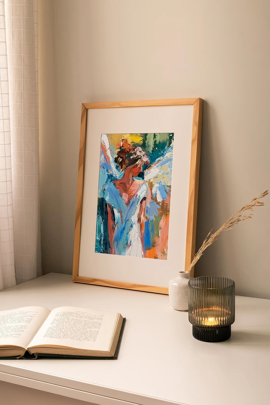 Abstract Angel Woman Blue Wings Impressionist Oil Painting Poster - Image 2