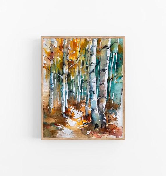 Birch Trees Watercolor Painting White Mountains National Forest Art Print Birch Trees Painting Watercolor Landscape Artwork By Feelingprints