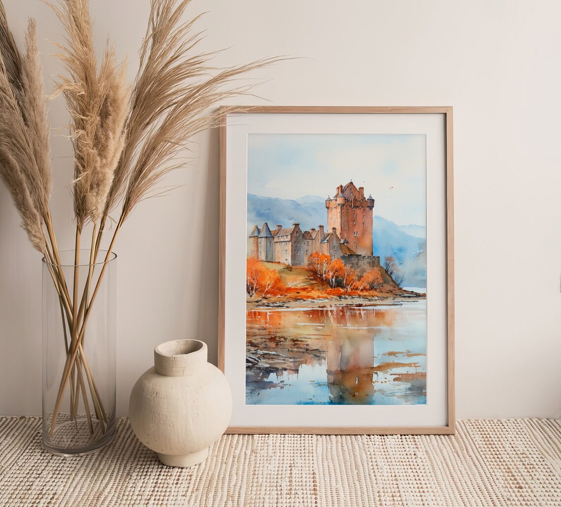 Eilean Donan Castle Scotland Loch Highland Watercolor Art Poster - Image 3