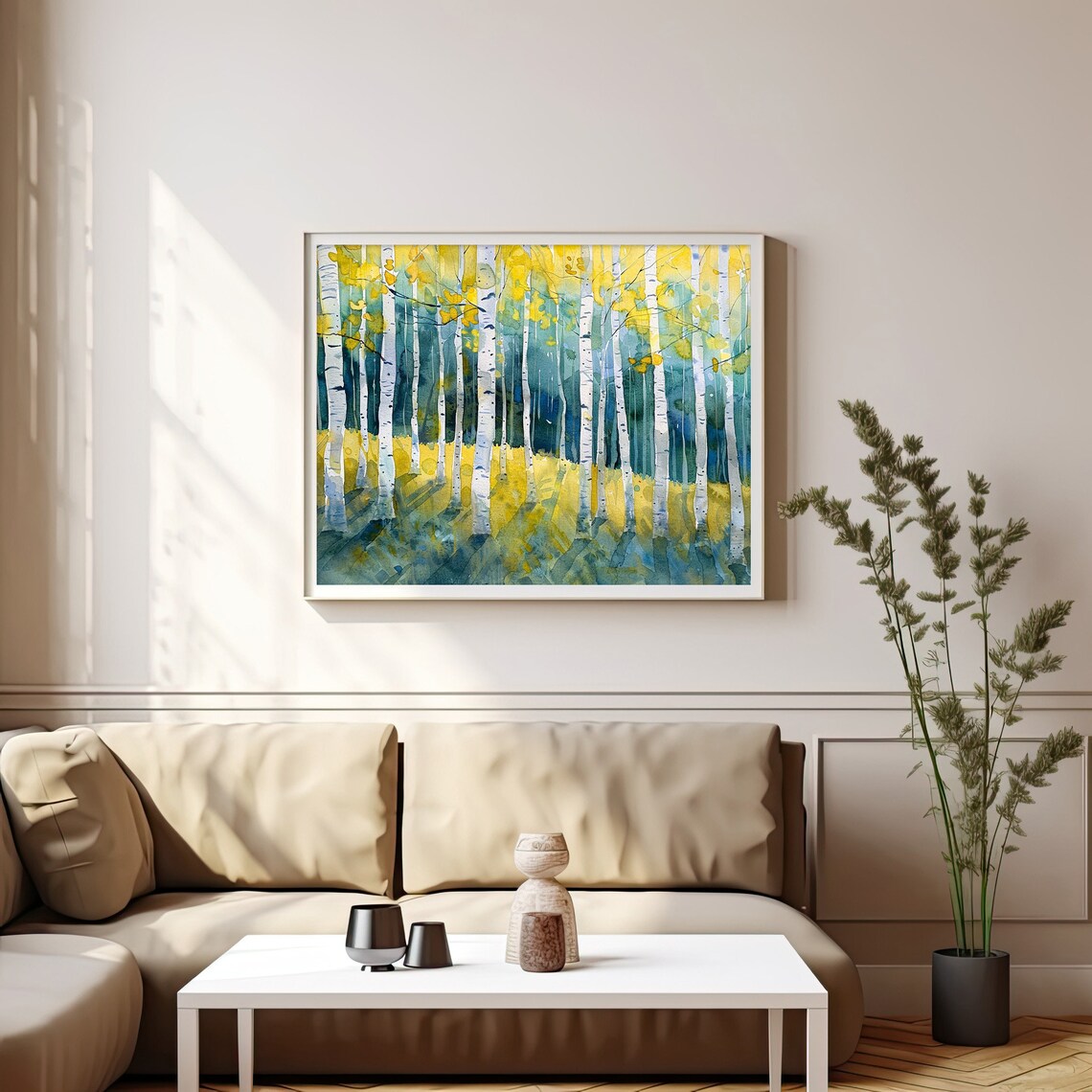 Aspen Forest Watercolor Art Print, Neutral Birch Trees - Image 4