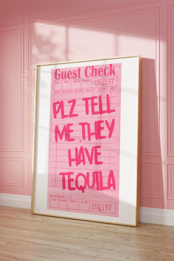 Guest Check Bar Cart Art Print, Retro Pink