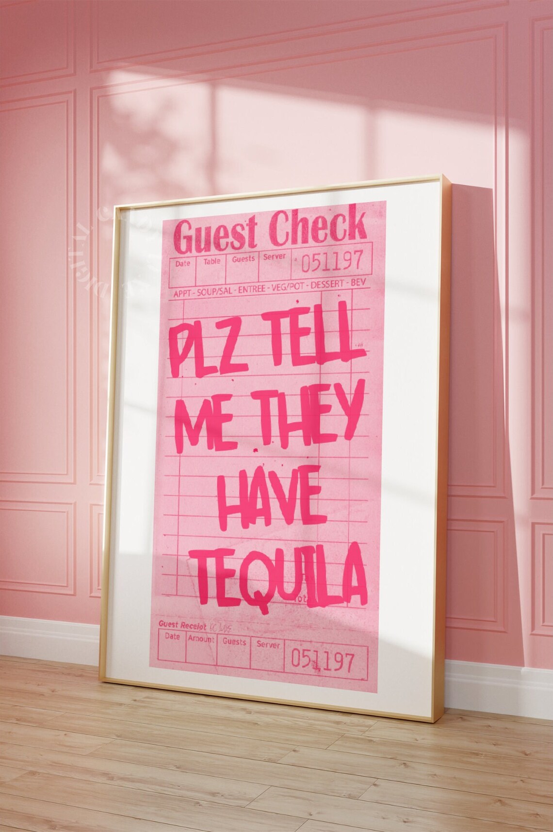 Guest Check Bar Cart Art Print, Retro Pink