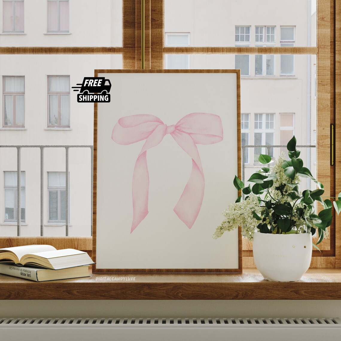 Pink Bow Poster, Coquette Bedroom Wall Art Print