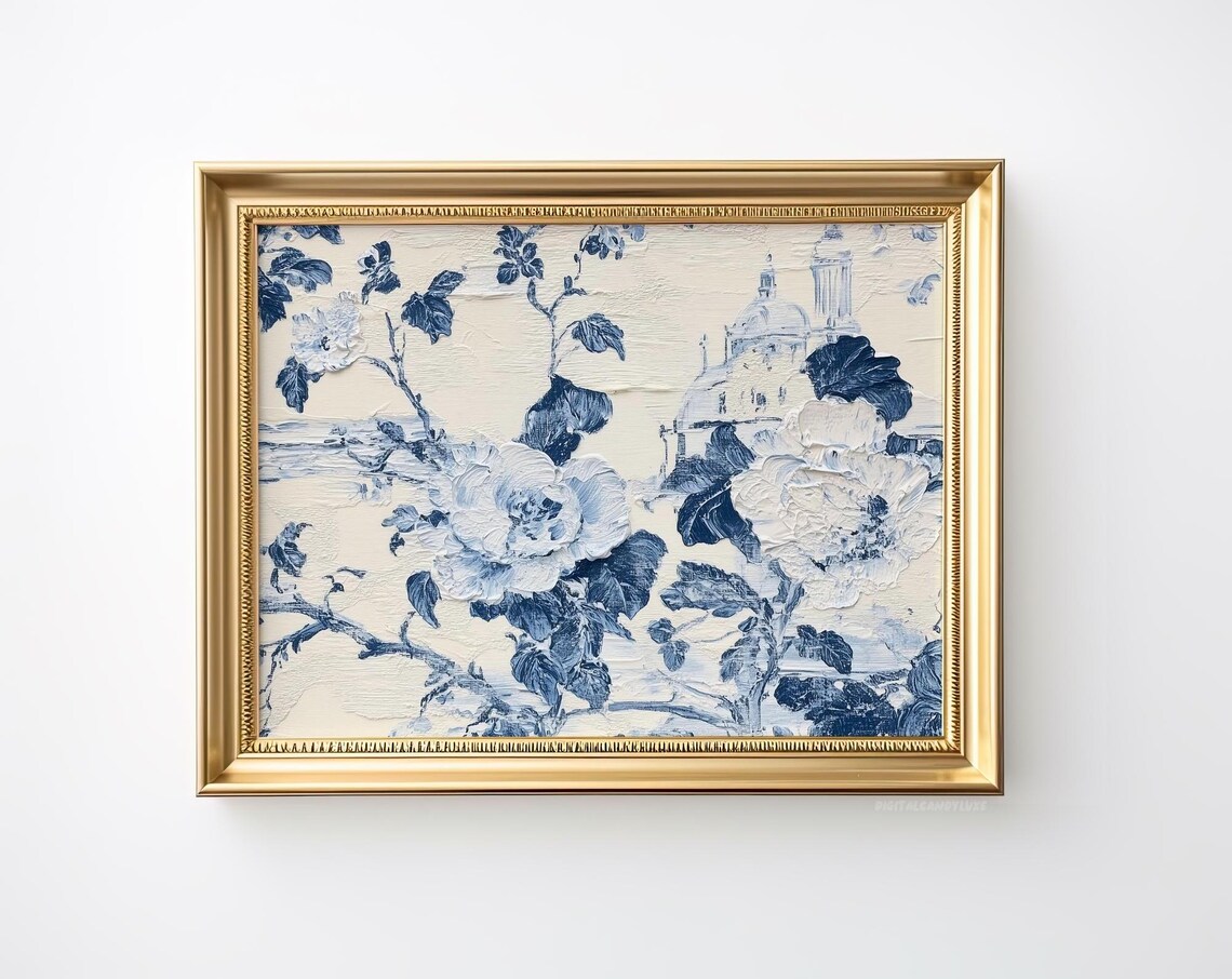 Vintage Floral Toile Landscape Art Print