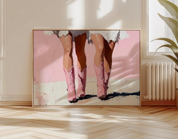 Girly Wall Art Prints Pink Cowgirl Poster Trendy Art Cowgirl Boots Wall Print Bedroom Decor Feminine Wall Art Prints Gold