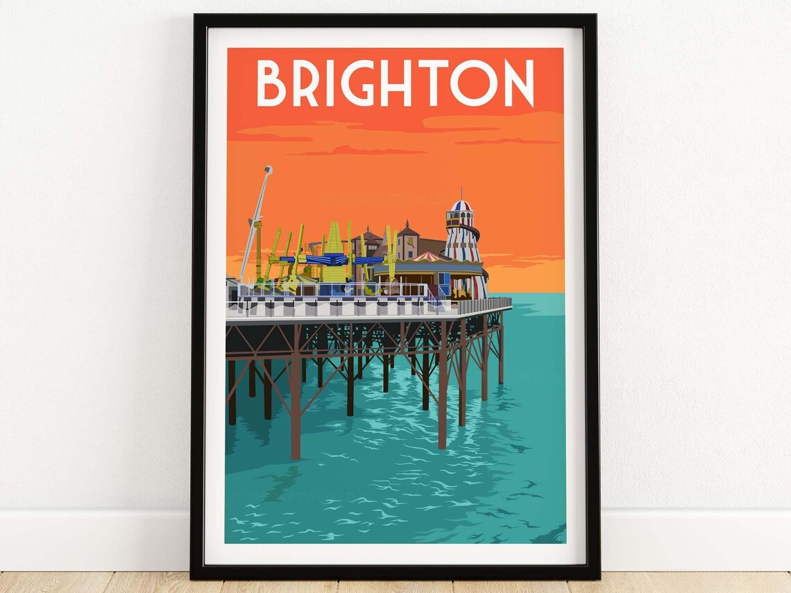 Brighton Vintage Retro Travel Poster, Brighton Pier