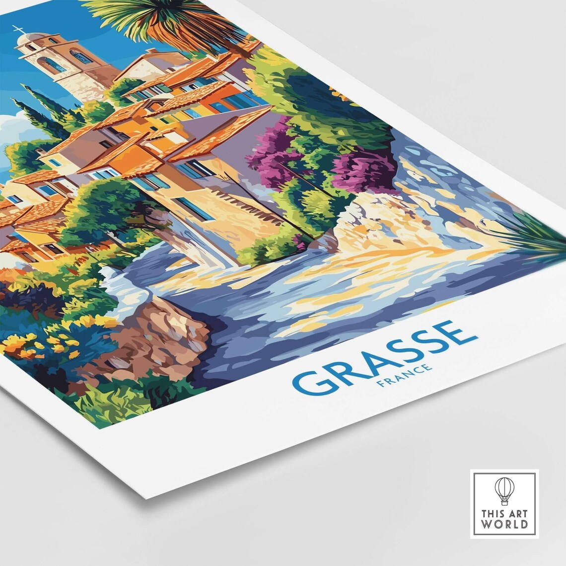 Provence Grasse France Hilltop Village Bell Tower Travel Poster - Image 4