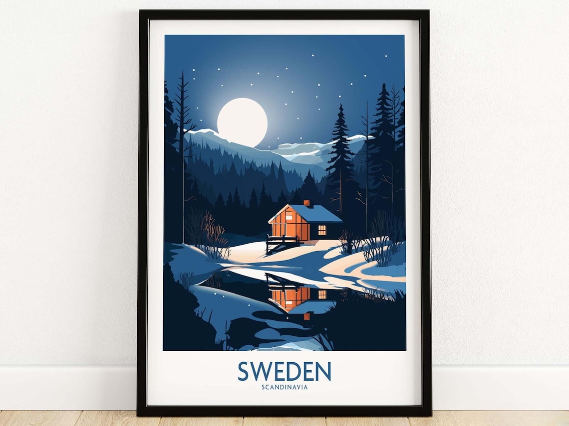 Sweden Travel Poster, Europe Home Decor Artwork
