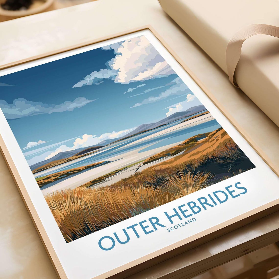 Outer Hebrides Scotland Golden Sandy Dunes Beach Travel Poster