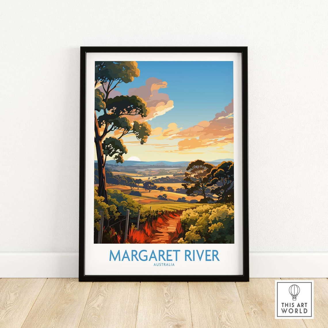 Margaret River Australia Wine Valley Sunset Landscape Travel Poster