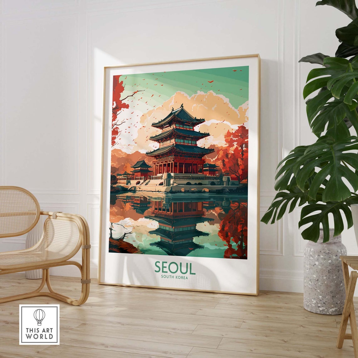 Seoul South Korea Autumn Temple Reflection Scenic Travel Poster - Image 3