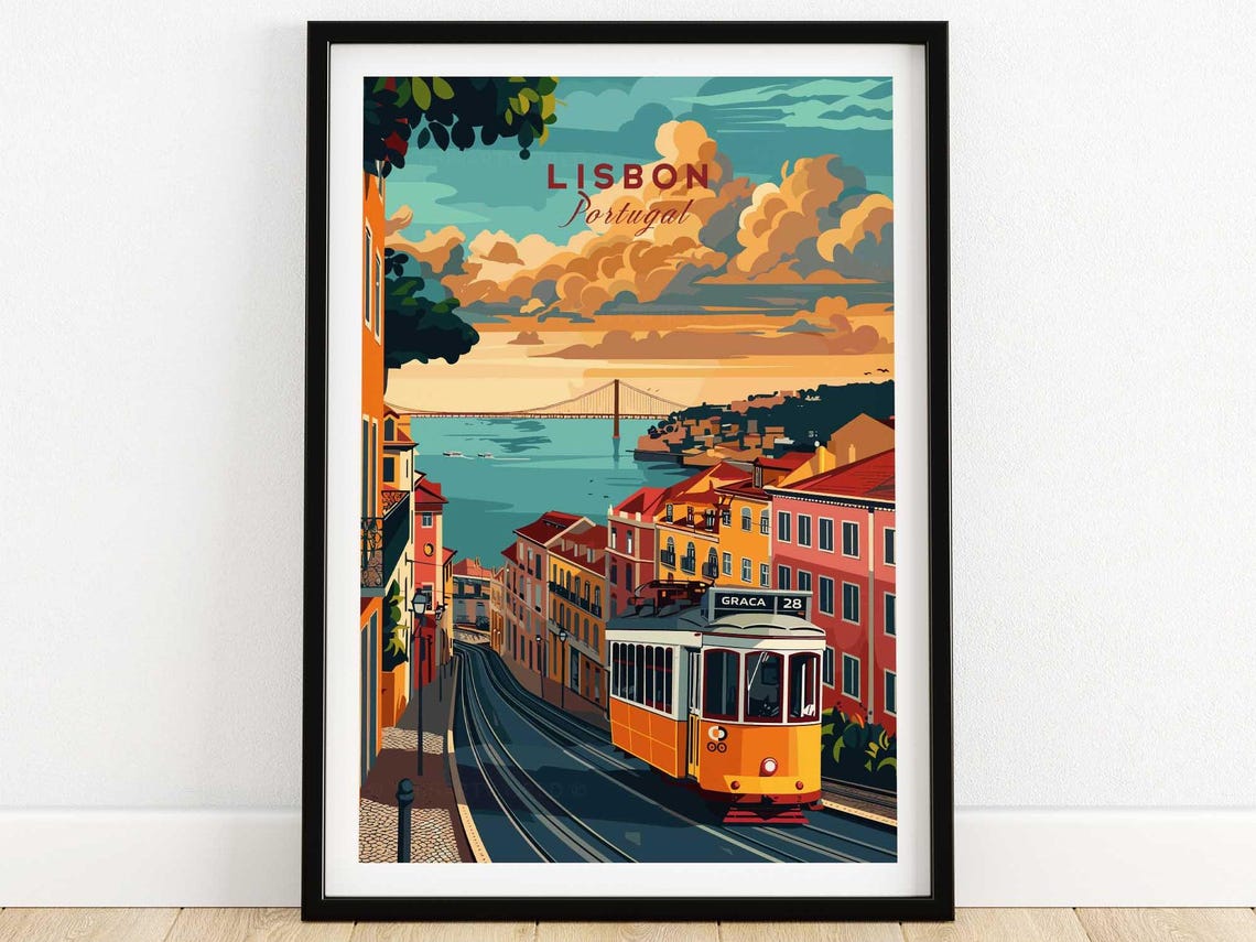 Lisbon Travel Poster Wall Art Print Home Decor Artwork Gift Illustration Lover