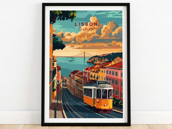 Lisbon Travel Poster Wall Art Print Home Decor Artwork Gift Illustration Lover