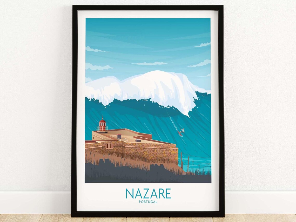 Nazare Portugal Travel Poster, Wall Art Print