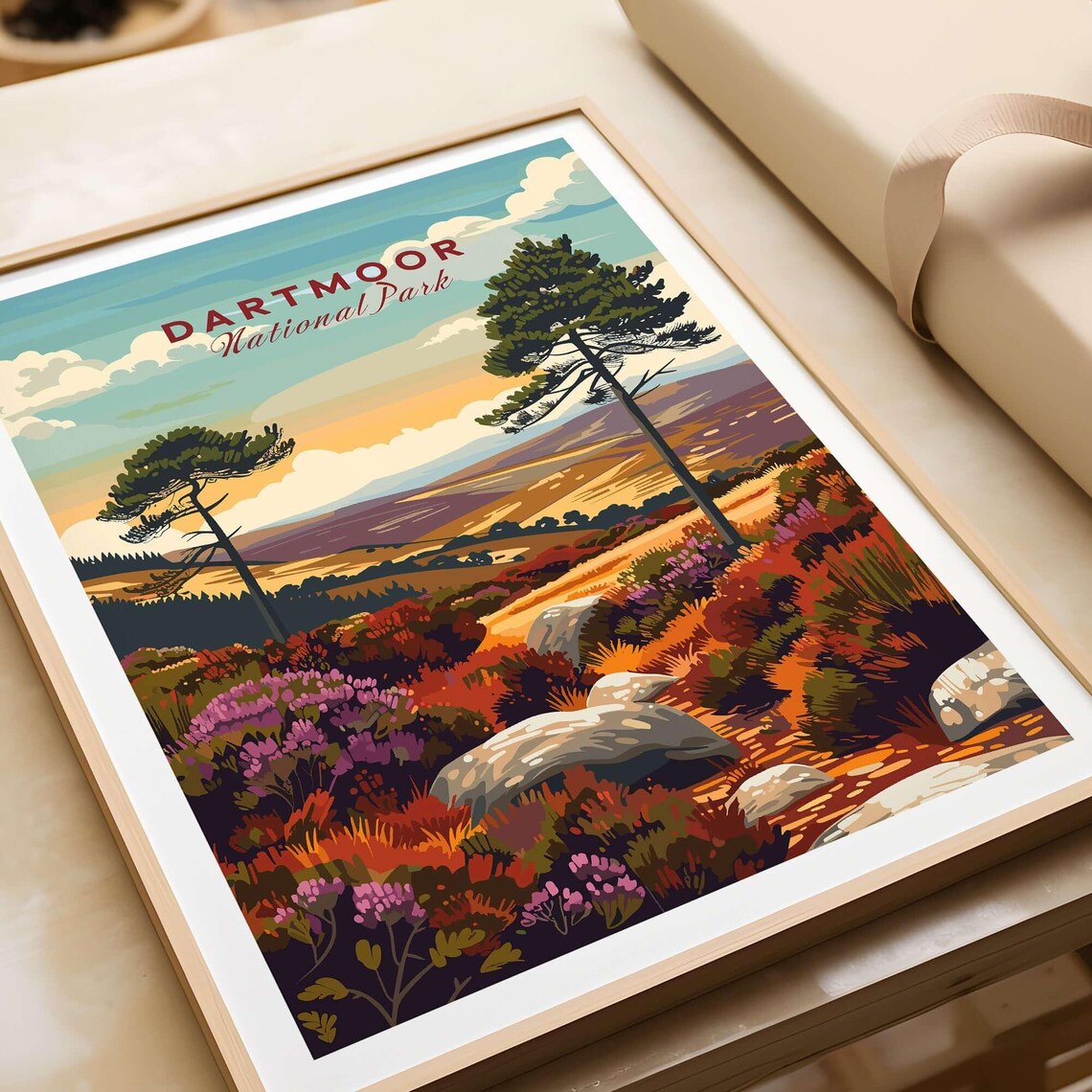 Dartmoor National Park Heather Moorland Pines Vintage Travel Poster - Image 3