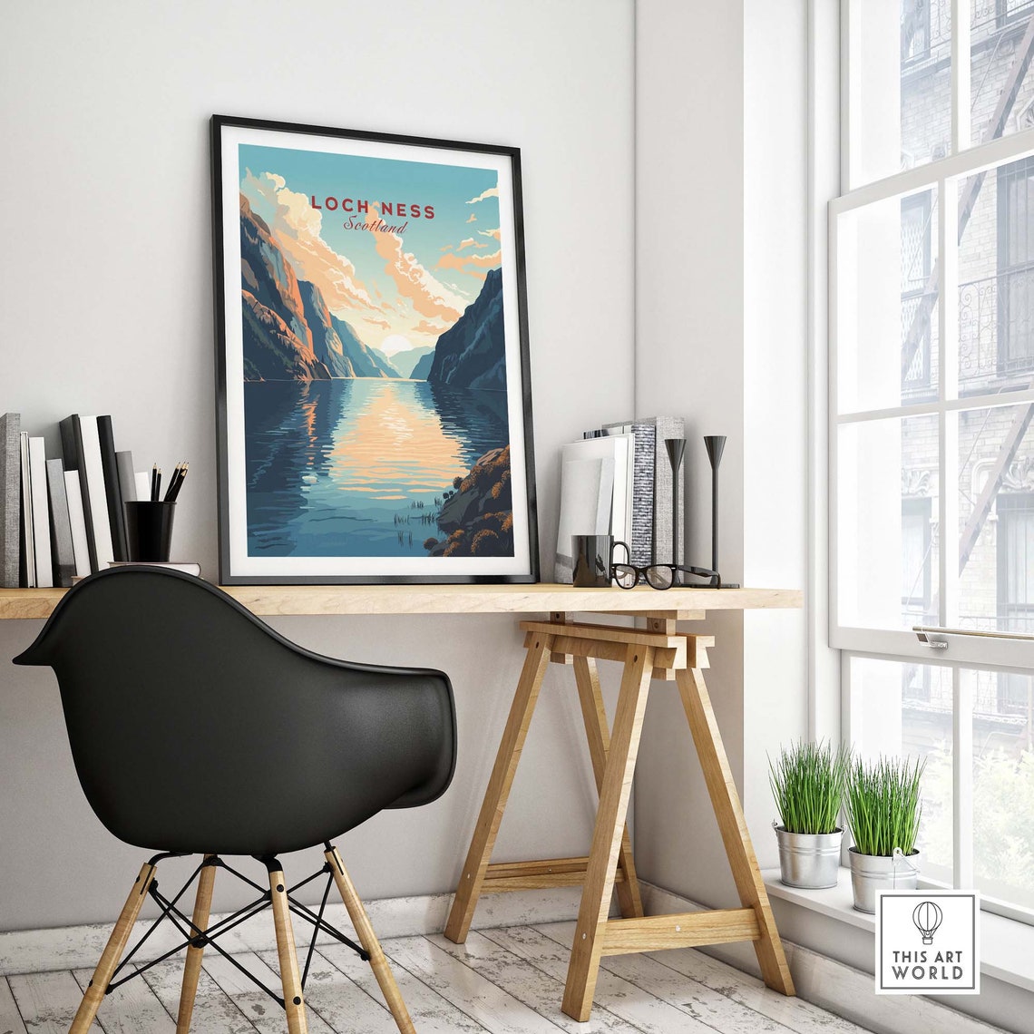Loch Ness Scotland Mountain Lake Sunset Water Reflection Travel Poster - Image 4