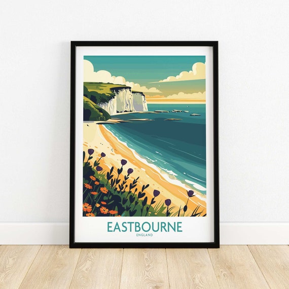 Eastbourne Travel Print British Coastal Art Uk Landmark Artwork Seaside Town Poster Holiday Home Gift Illustration