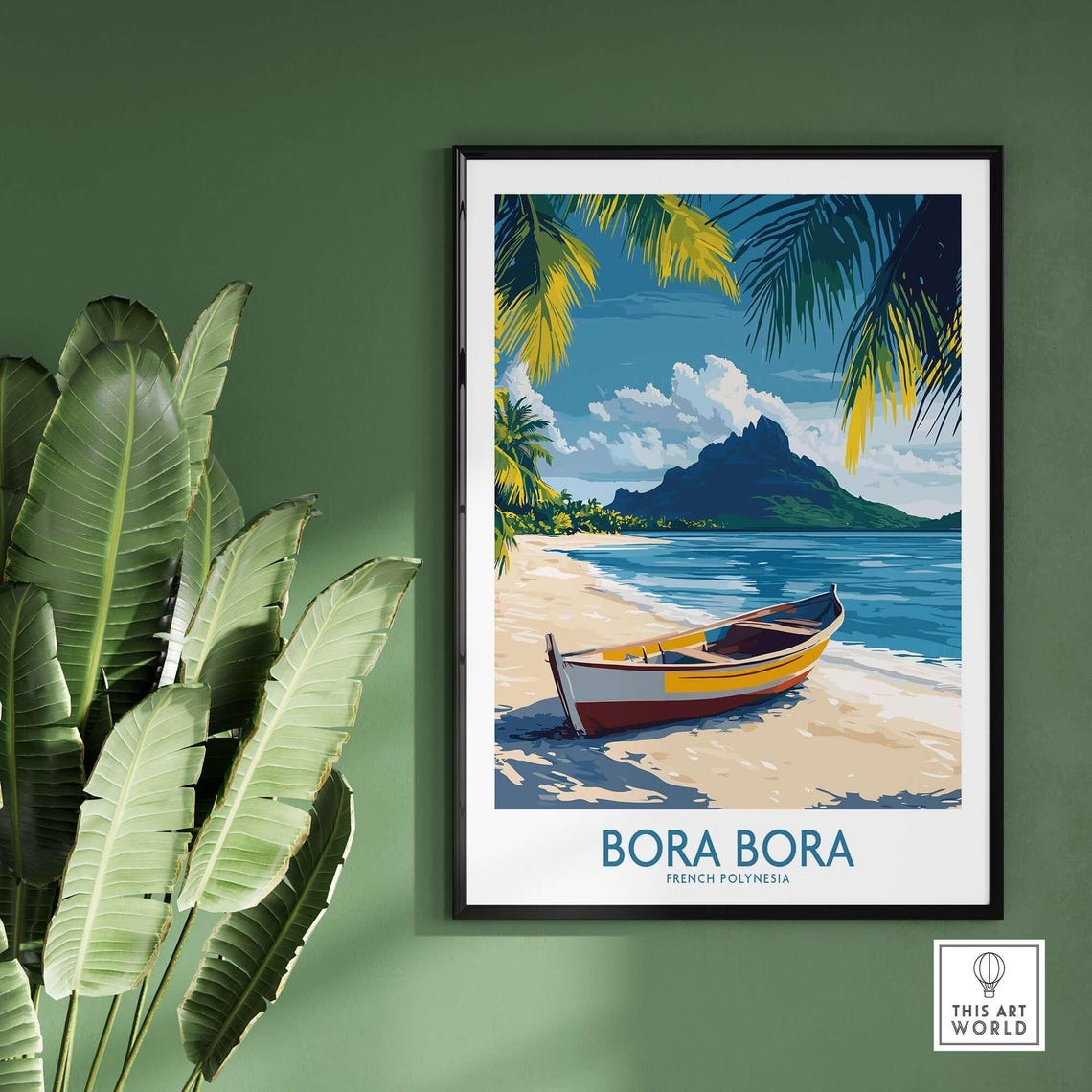 Bora Bora French Polynesia Wooden Boat Beach Palms Travel Poster - Image 2