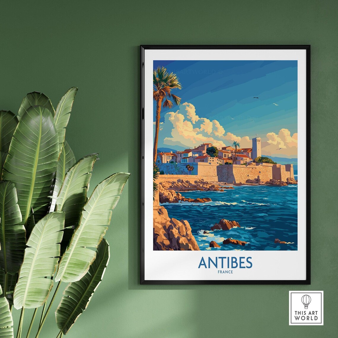 Antibes France Rocky Coast Old Fort Walls Sea Waves Travel Poster - Image 2