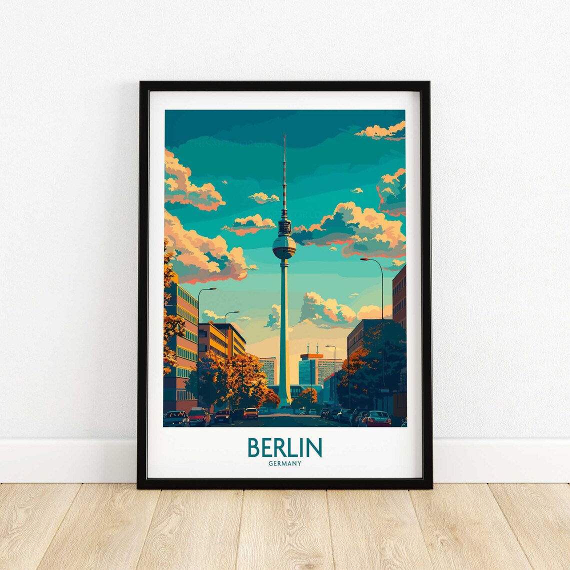 Berlin Germany TV Tower Sunset Cityscape Vintage Travel Art Poster - Image 4