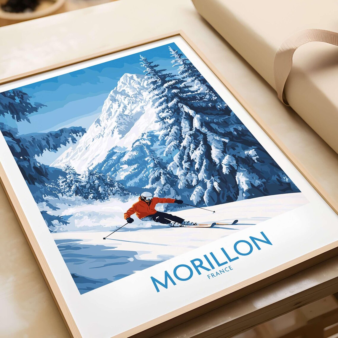 Morillon France Ski Resort Downhill Skier Winter Sports Poster