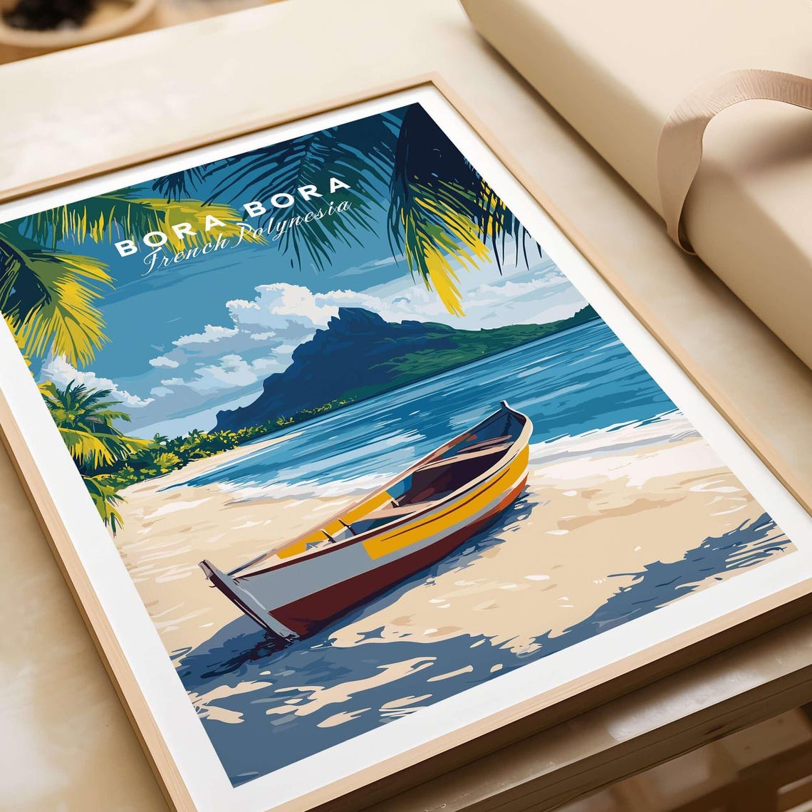 Bora Bora French Polynesia Beach Boat Island Peak Travel Poster - Image 4