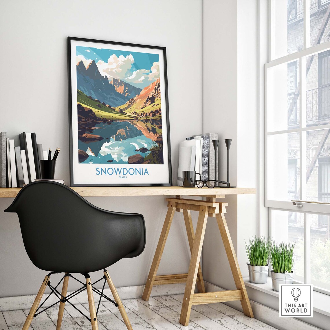 Snowdonia Wales Mountain Lake Peaks Reflection Vintage Travel Poster - Image 4