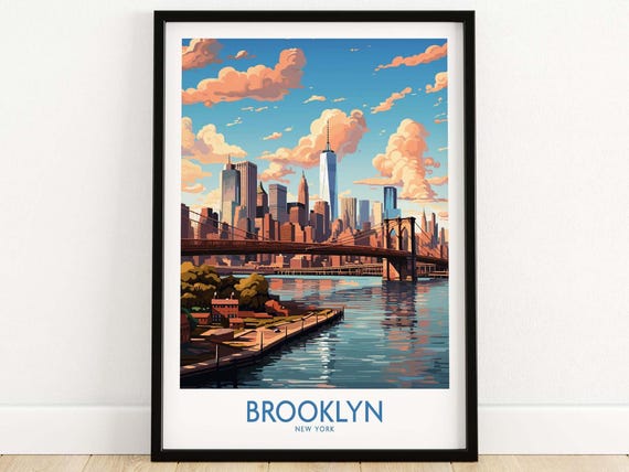 Brooklyn Poster Travel Print Home Dcor Gift Illustration Artwork Wall Hanging Framed Unframed