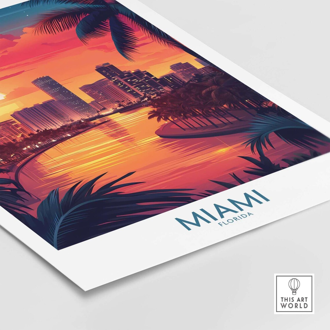 Miami Florida Sunset Skyline Biscayne Bay Vintage Travel Poster - Image 4
