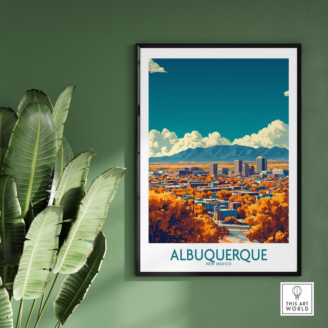 Albuquerque New Mexico Autumn City Skyline Mountain Travel Poster - Image 2