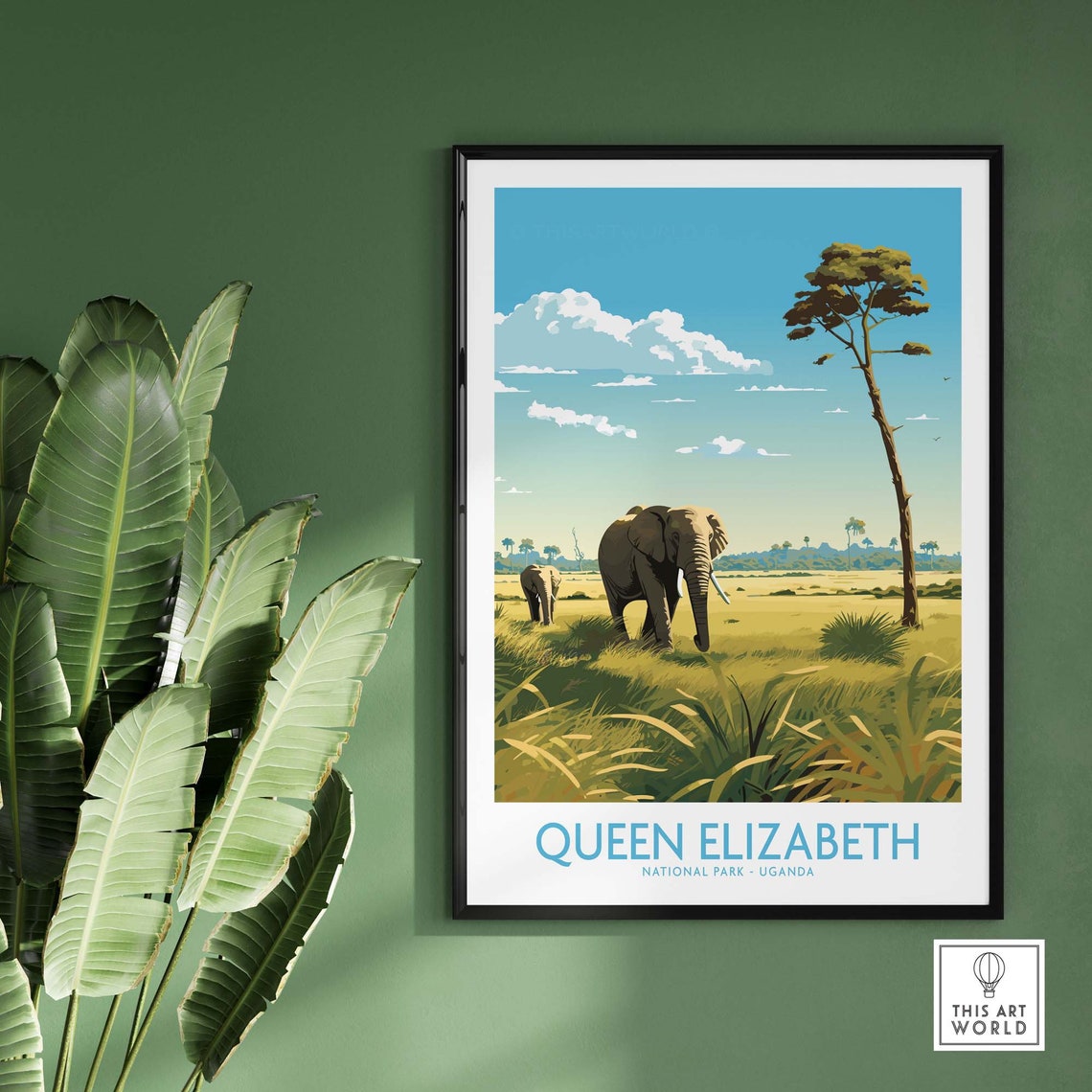 Queen Elizabeth National Park Uganda Elephant Safari Scenic Poster - Image 2