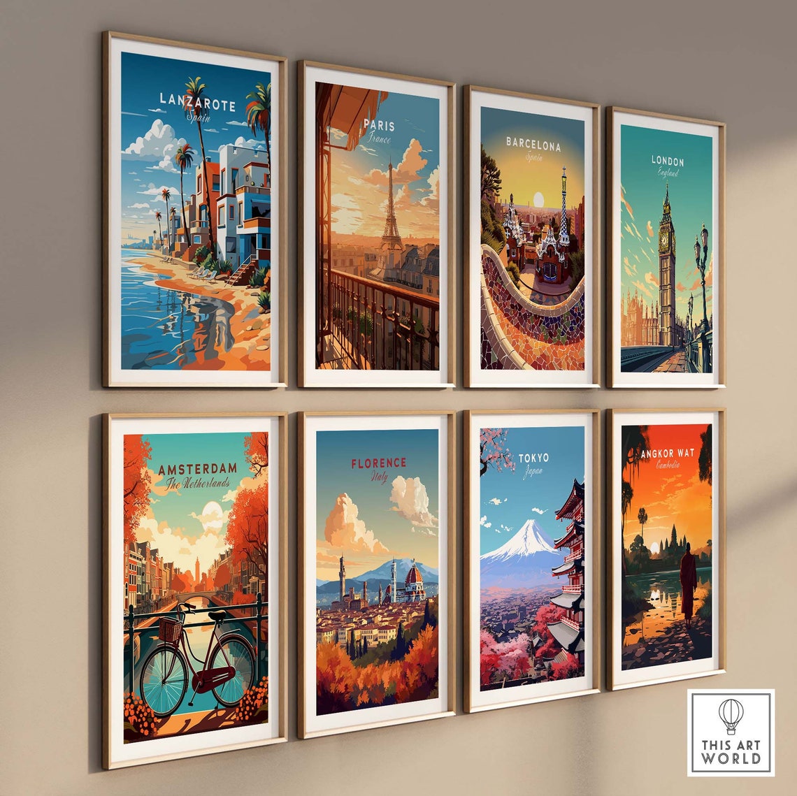Lanzarote Spain Beachfront Palm Trees Ocean Buildings Travel Poster - Image 3