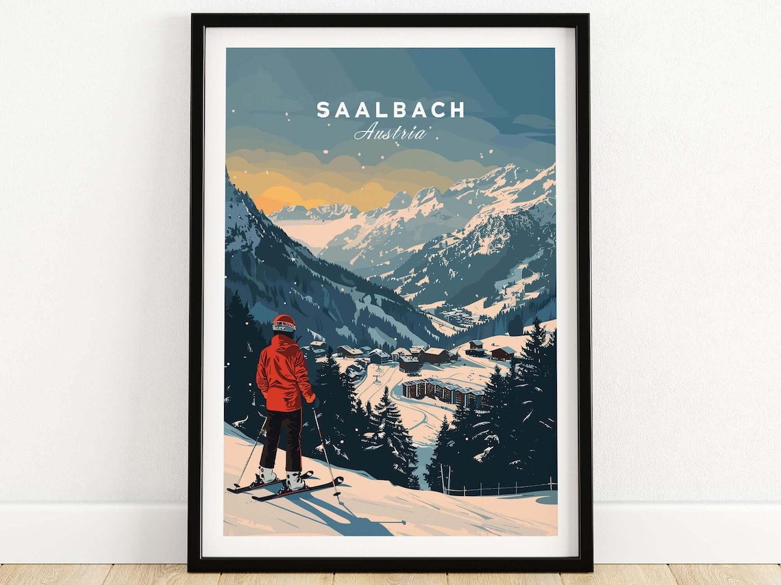 Saalbach Travel Poster, Winter Sports Adventure