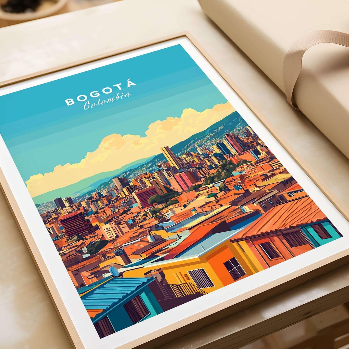 Modern Bogotá Colombia City Skyline Mountain Sunset Travel Poster - Image 4
