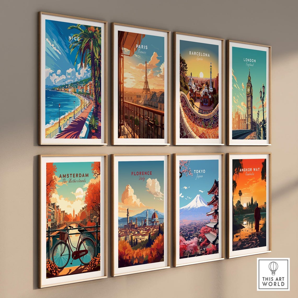 Nice France Sunny Bay Beach Promenade Lamps Palm Art View Poster - Image 3