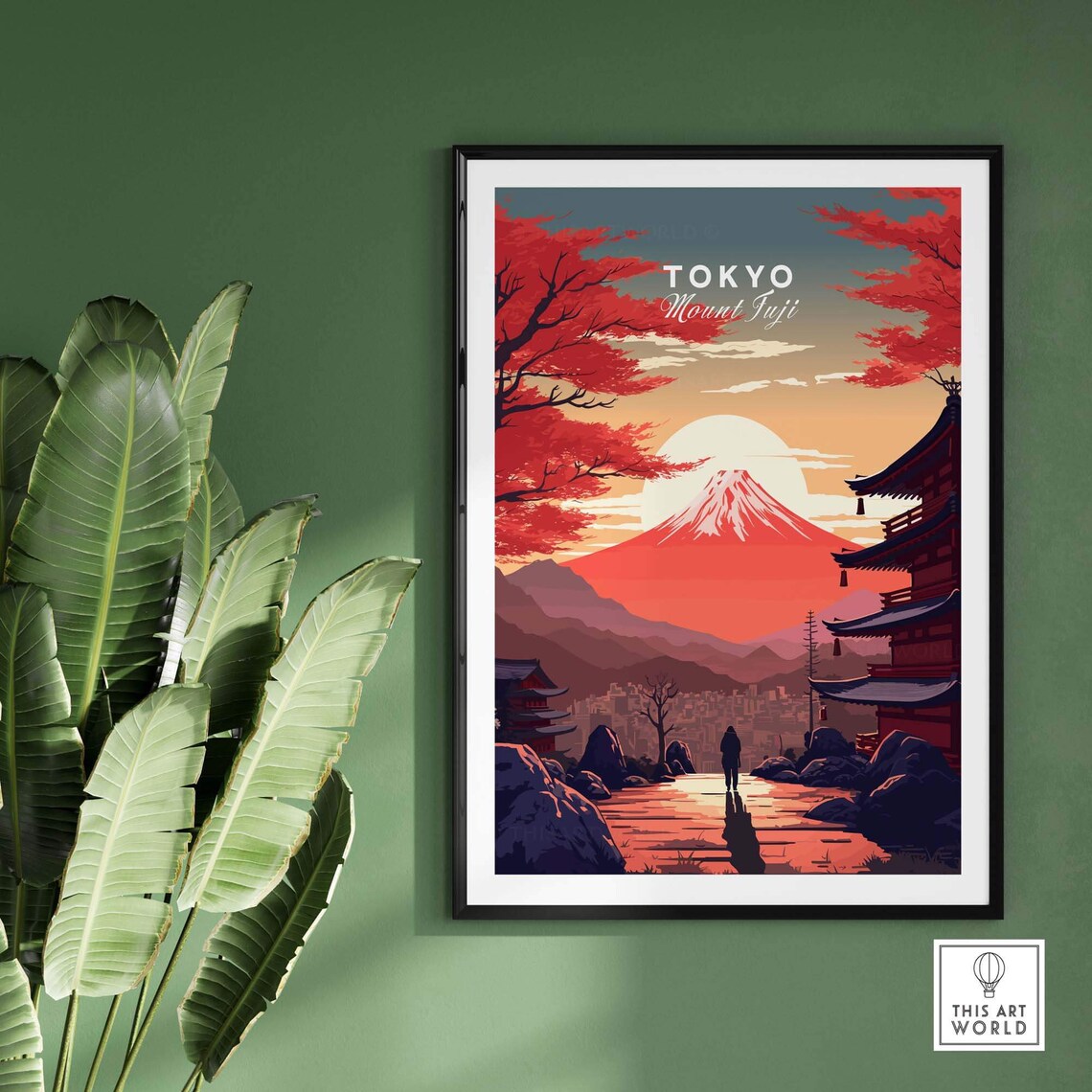 Tokyo Mount Fuji Sunset Pagoda Temple Autumn Japan Travel Poster - Image 2