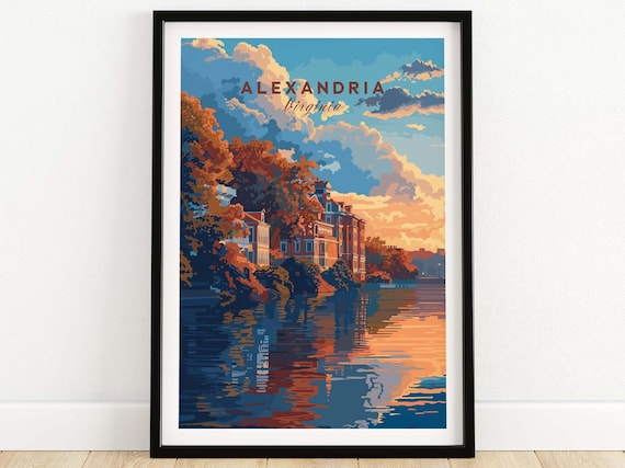 Alexandria Virginia Sunset Waterfront Illustration Travel Poster