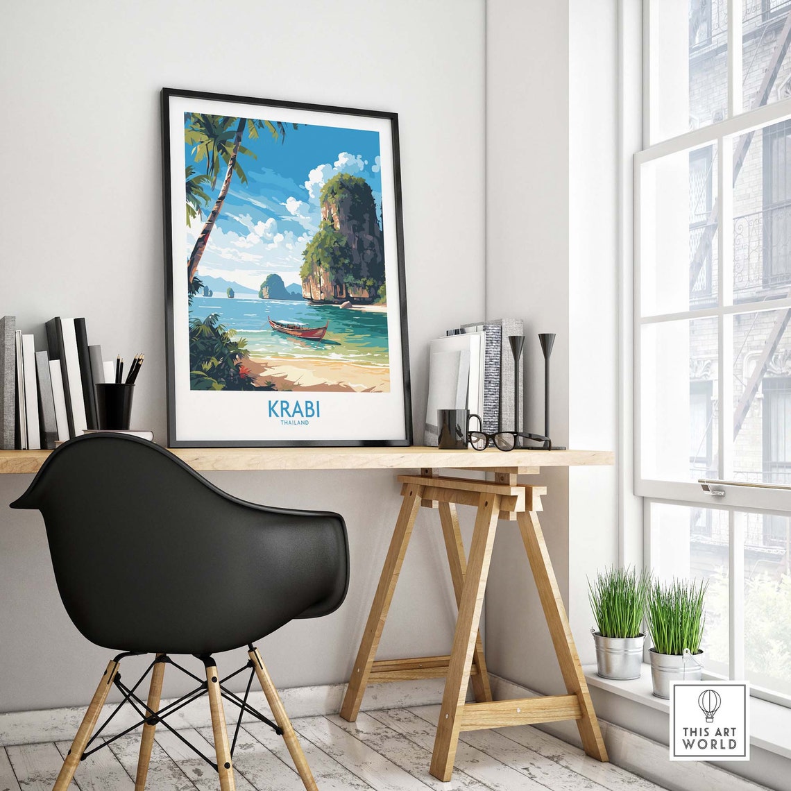Krabi Thailand Limestone Karst Longtail Boat Beach Travel Poster - Image 4