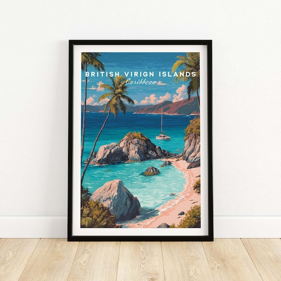 Bvi Travel Print Island Wall Art Caribbean Home Decor Coastal Living Poster Vintage Style Gift Vacation Hanging