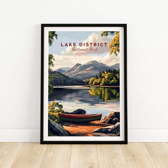 Lake District Travel Poster, Landscape Illustration