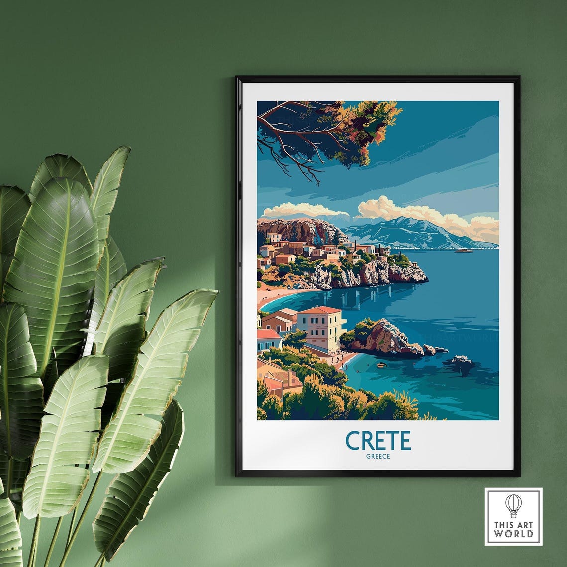 Crete Greece Rocky Coastal Cliffs Whitewashed Village Blue Sea Poster - Image 2