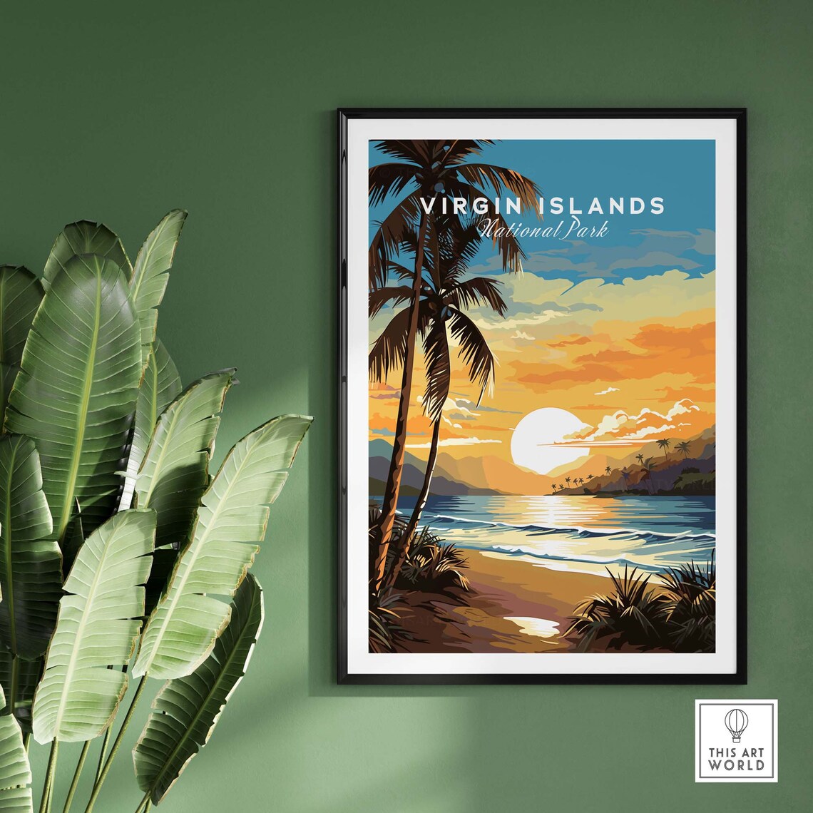 Virgin Islands National Park Palm Beach Sunrise Waves Art Poster - Image 2