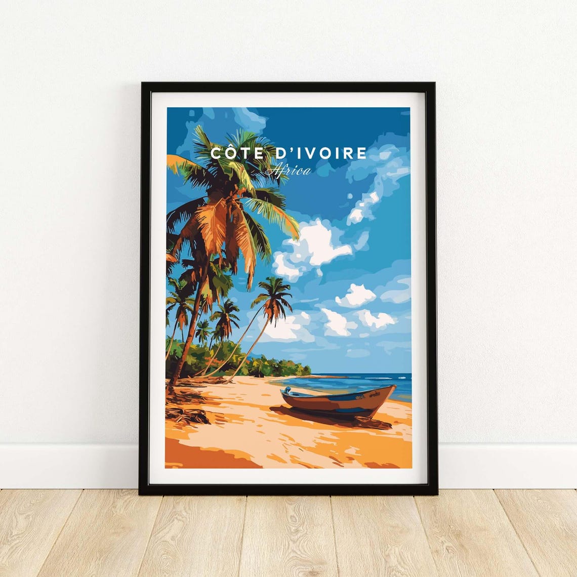 Cote dIvoire Africa Palm Beach Golden Sand Boat Travel Poster